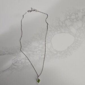 Heart Shaped Peridot Birthstone Necklace With Small Diamond
